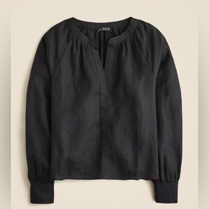 J. Crew Cabana Top in Linen Long Sleeve V-Neck Black Flowy Blouse Sz. S NEW $98